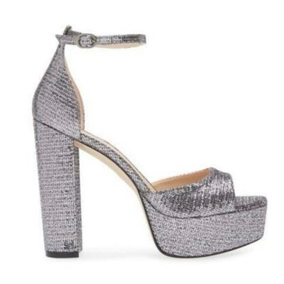 NWOB Stuart Weitzman Pamela Metallic Platform Sandals in Silver SZ 8 - Picture 2 of 8